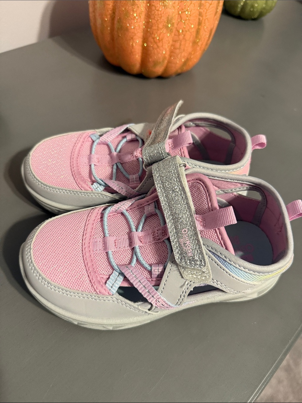 OshKosh B'gosh Pink and Light Blue Girls' Athletic Sandals with Glitter Strap